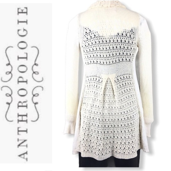ANTHROPOLOGY/ Angel Of The North Wool Blend Crochet Open Knit Cardigan Size XS - Picture 3 of 9